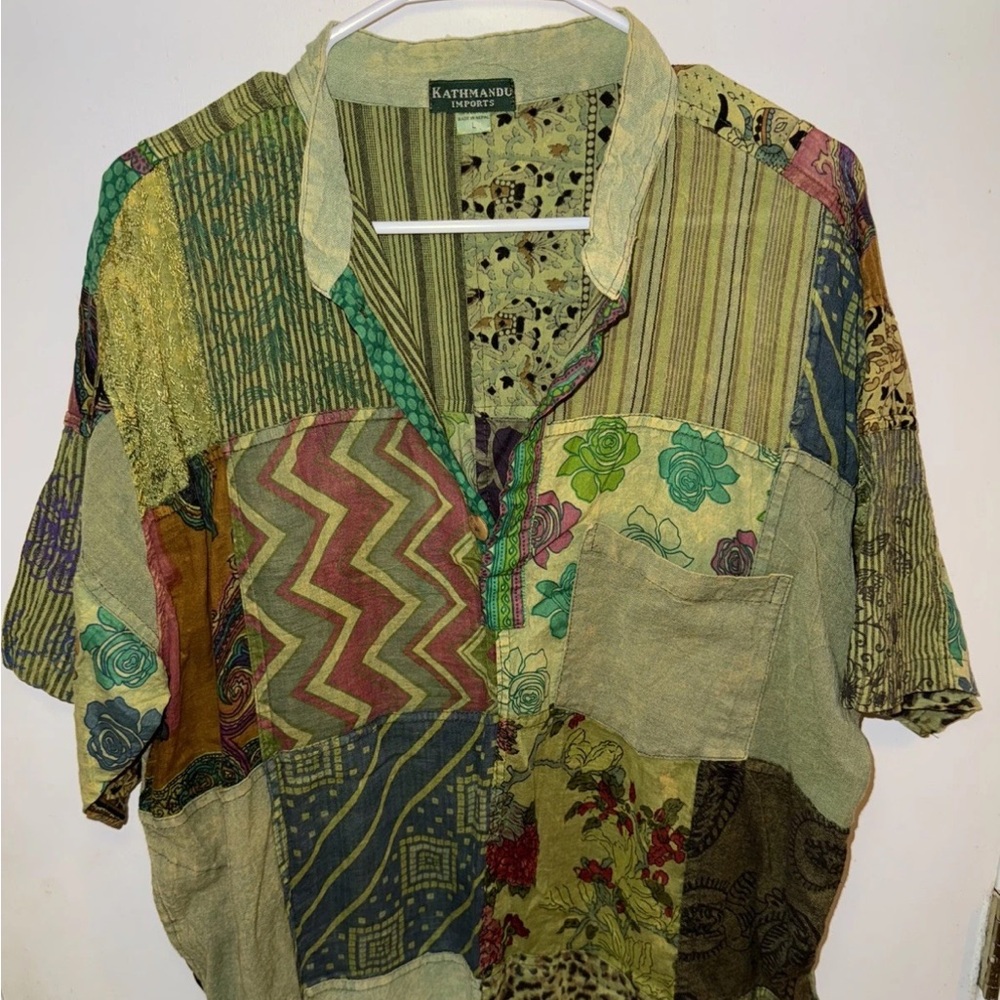 Unisex Kathmandu Imports Patchwork hippie boho Shirt Size Large